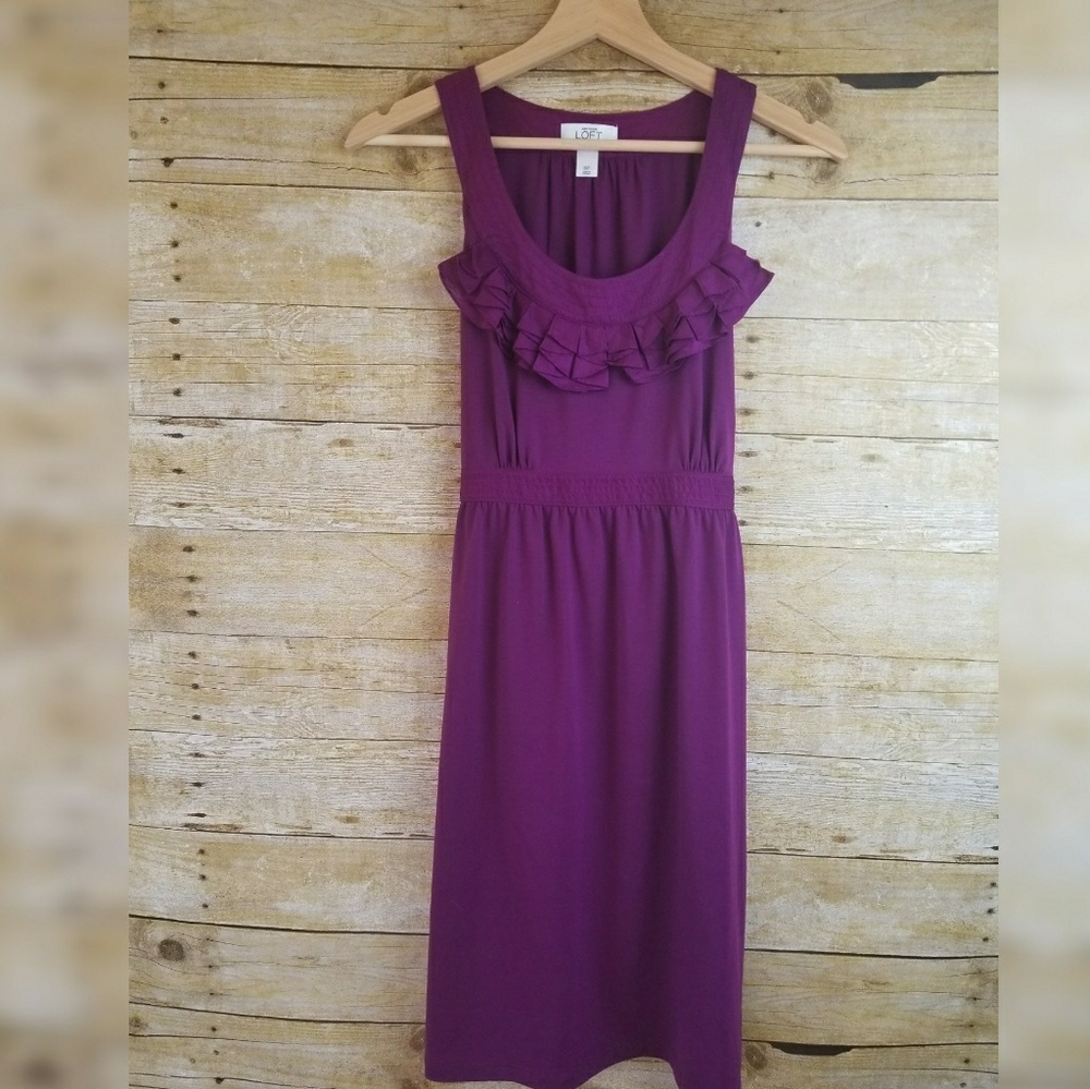 ann taylor loft purple dress Ann Taylor Loft Dress 8P Purple Ruffle Dress